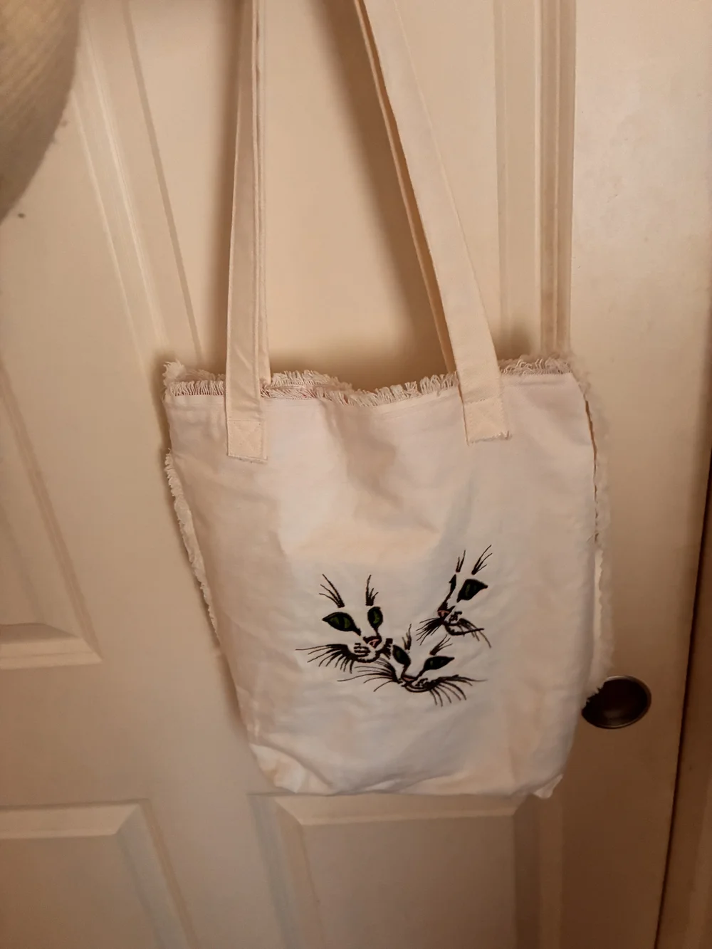 Canvas Cat Tote Bag in Cream